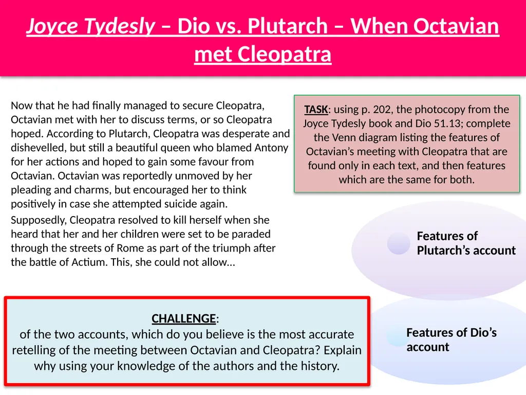 Cleopatra’s suicide; methods and reasoning L.O. To - slide 4 of 8