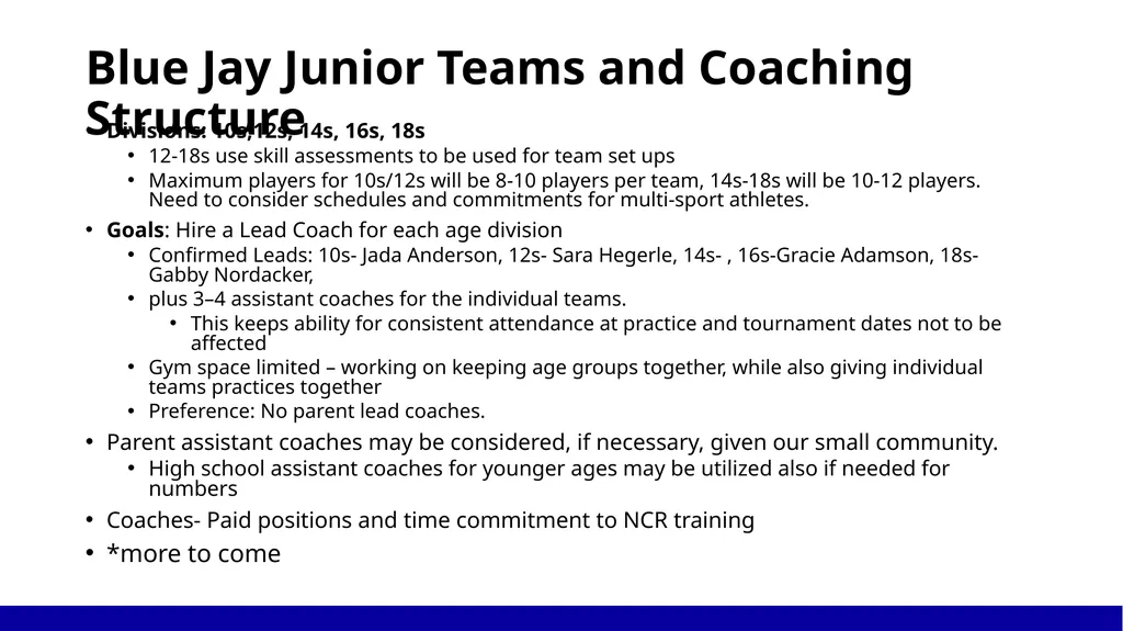 Blue Jay Juniors: Program Vision & Future Spring - slide 7 of 11