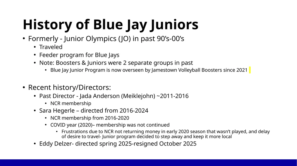 Blue Jay Juniors: Program Vision & Future Spring - slide 2 of 11