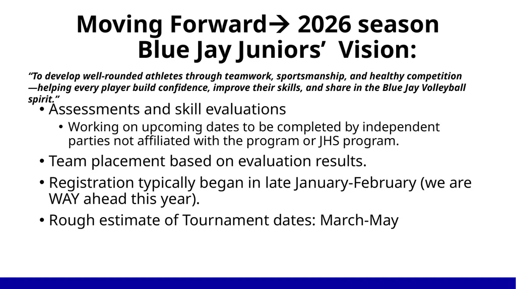 Blue Jay Juniors: Program Vision & Future Spring - slide 6 of 11