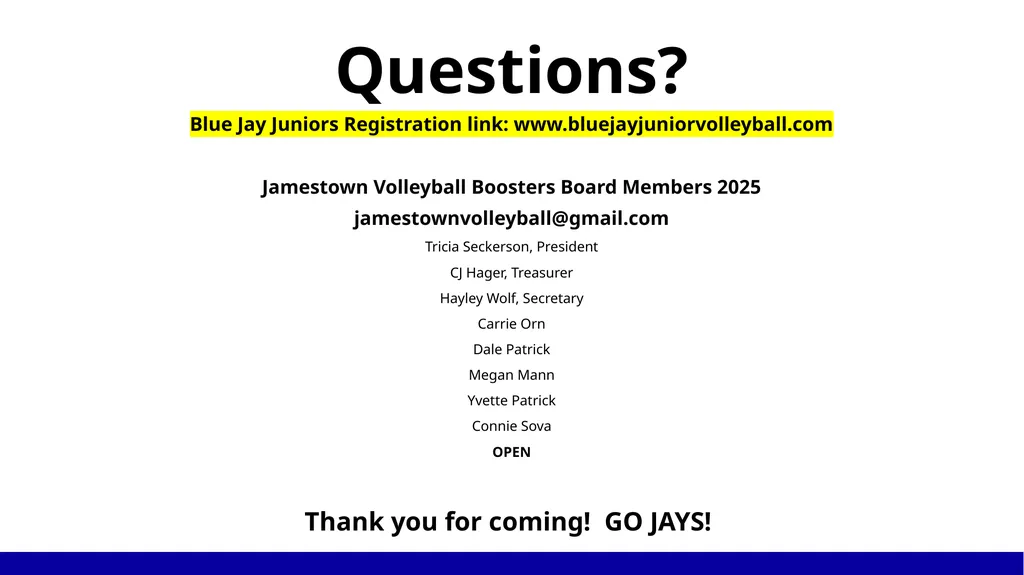 Blue Jay Juniors: Program Vision & Future Spring - slide 11 of 11