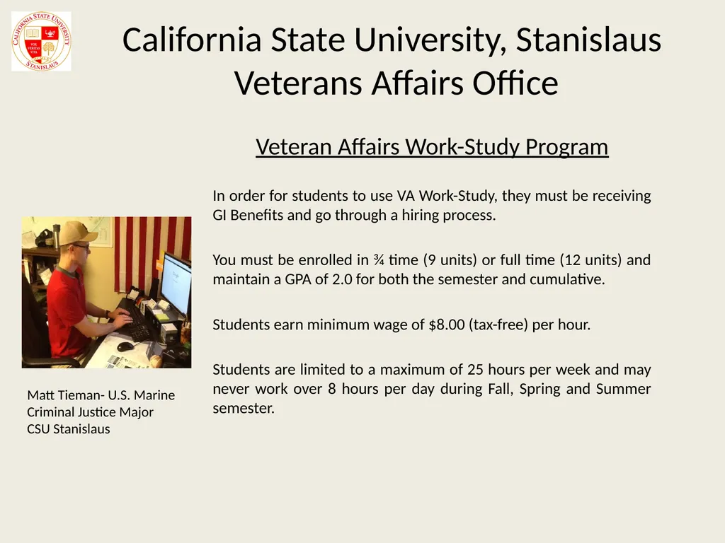 California State University, Stanislaus Veterans - slide 13 of 20
