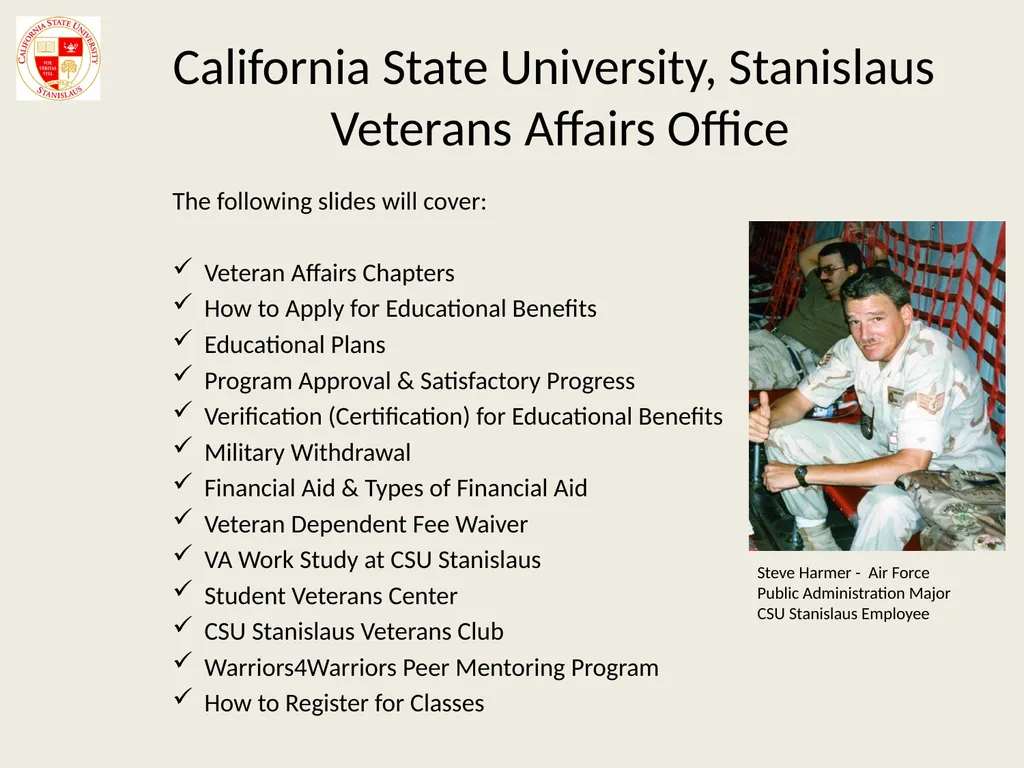 California State University, Stanislaus Veterans - slide 3 of 20