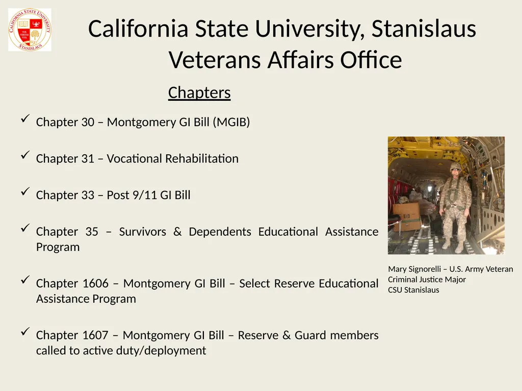 California State University, Stanislaus Veterans - slide 4 of 20