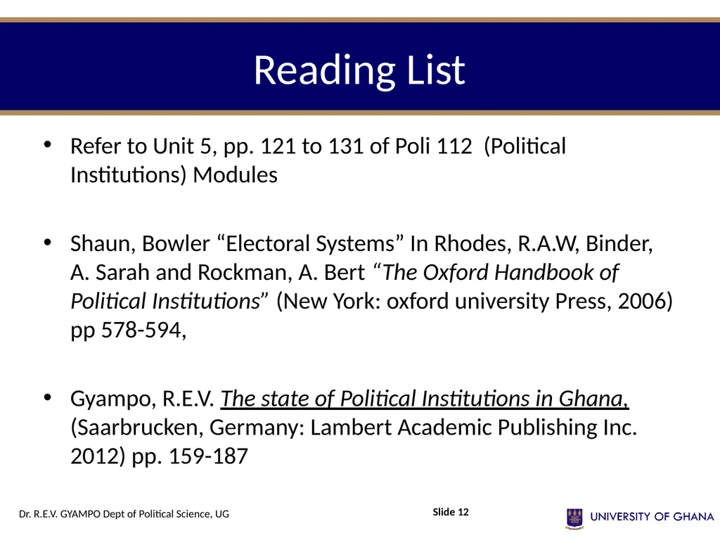 POLI 112 POLITICAL INSTITUTIONS Session 12 – - slide 12 of 13