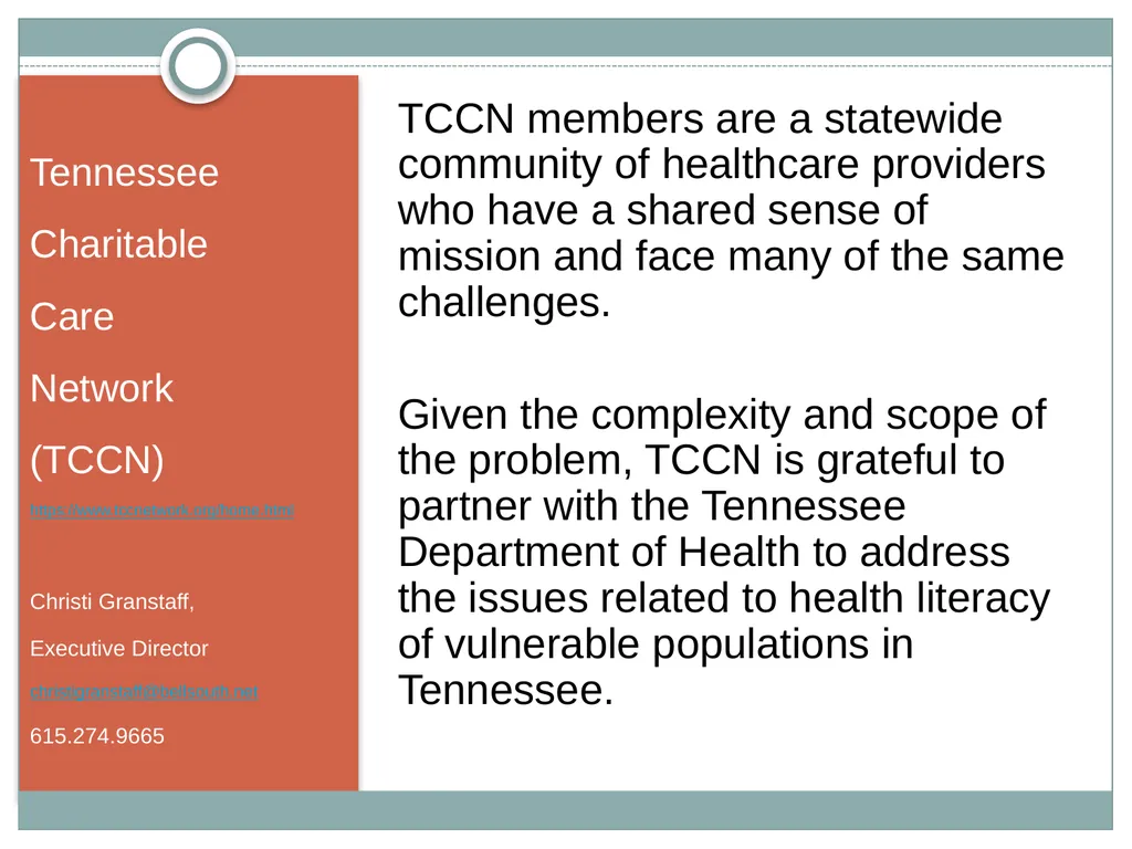 Tennessee Charitable Care Network Tennessee’s - slide 28 of 28