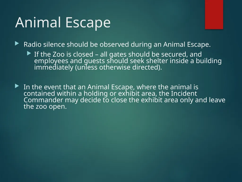 ANIMAL ESCAPE TABLETOP DRILL Your institution - slide 5 of 21