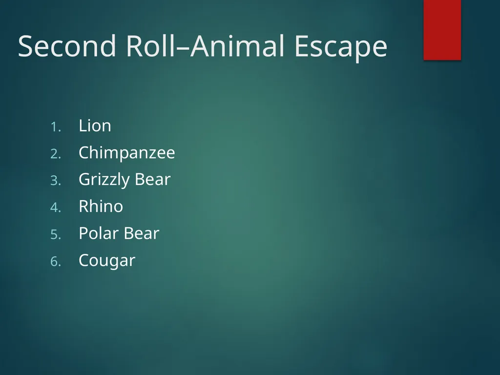 ANIMAL ESCAPE TABLETOP DRILL Your institution - slide 13 of 21