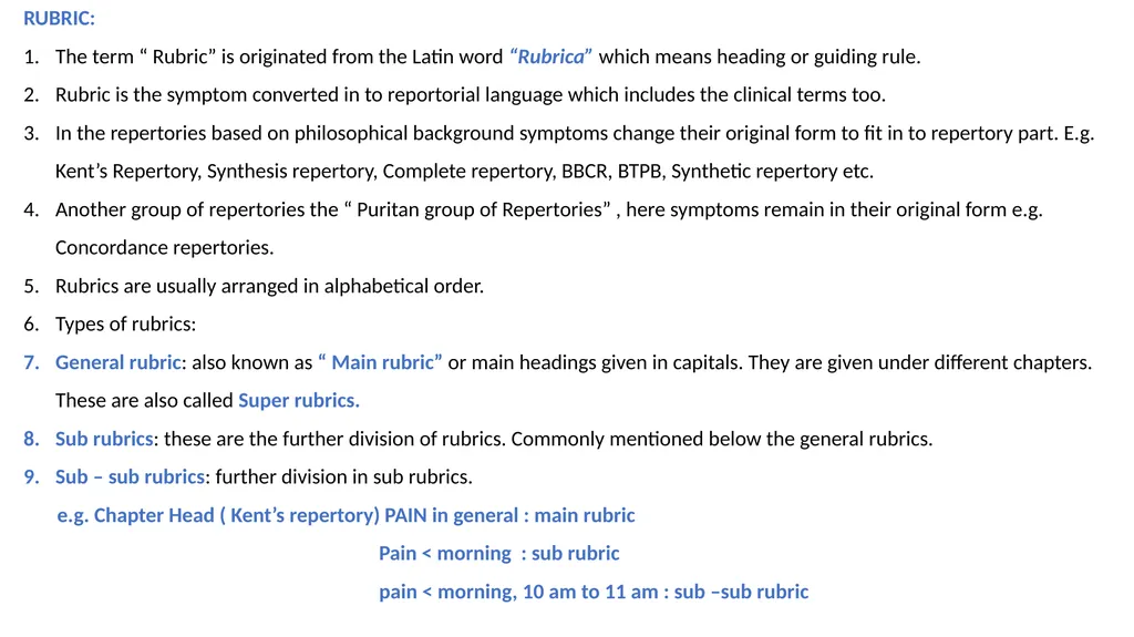 DIFFERENT TERMINOLOGIES USED IN REPERTORY BY DR - slide 2 of 7