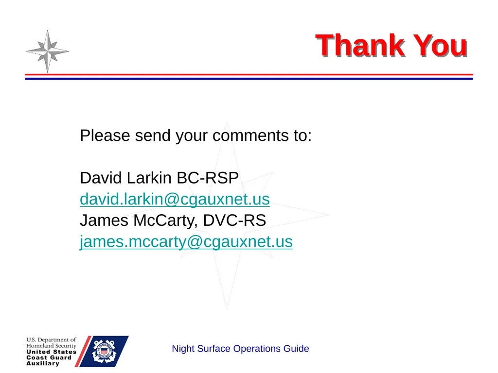 Night Surface Operations GUIDE National Response - slide 25 of 26