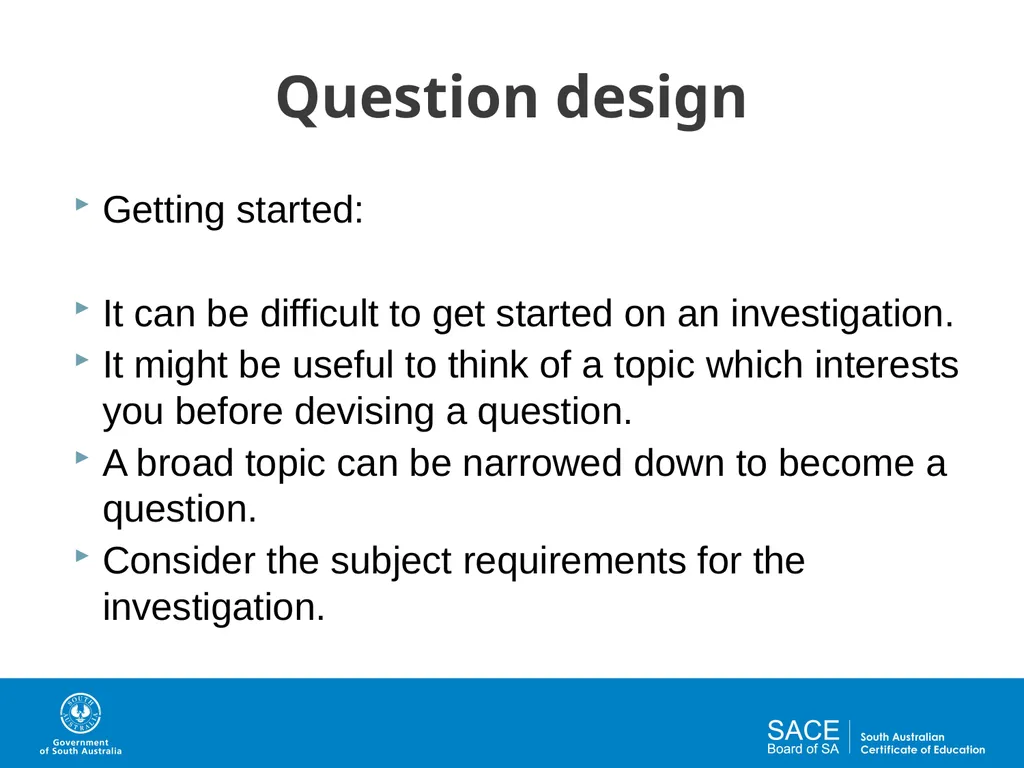 Question Design for Investigations Activities and - slide 2 of 29