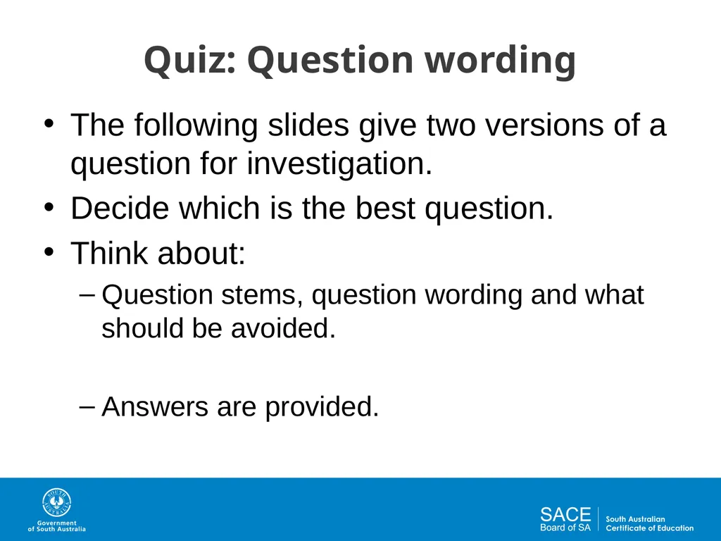 Question Design for Investigations Activities and - slide 18 of 29