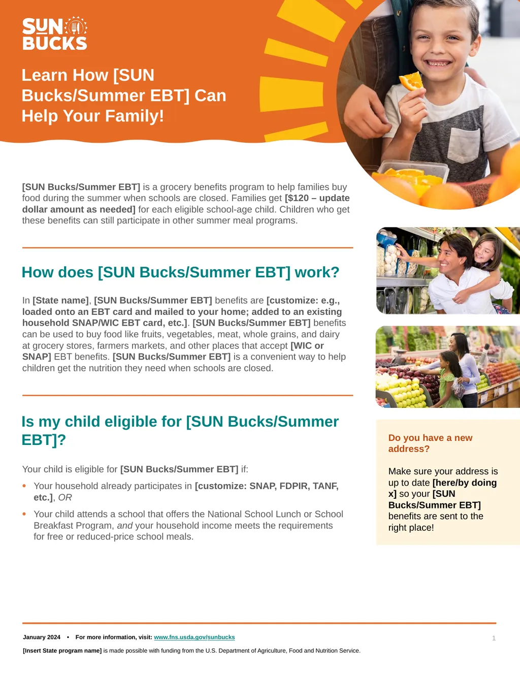 Learn How [SUN Bucks/Summer EBT] Can Help Your - slide 1 of 2