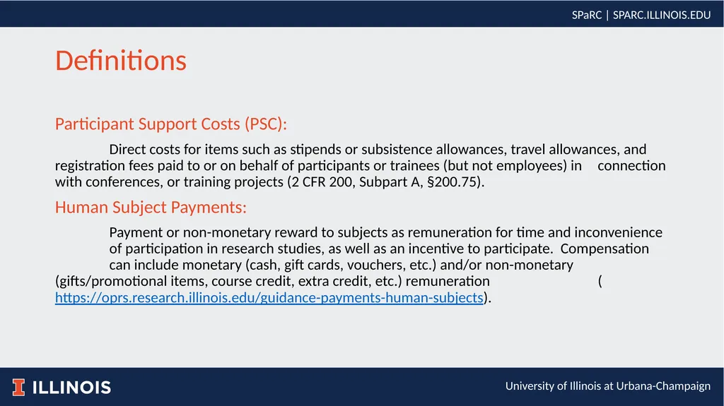 Participant Support vs. Human Subject Payments - slide 3 of 14