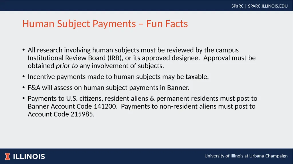 Participant Support vs. Human Subject Payments - slide 11 of 14