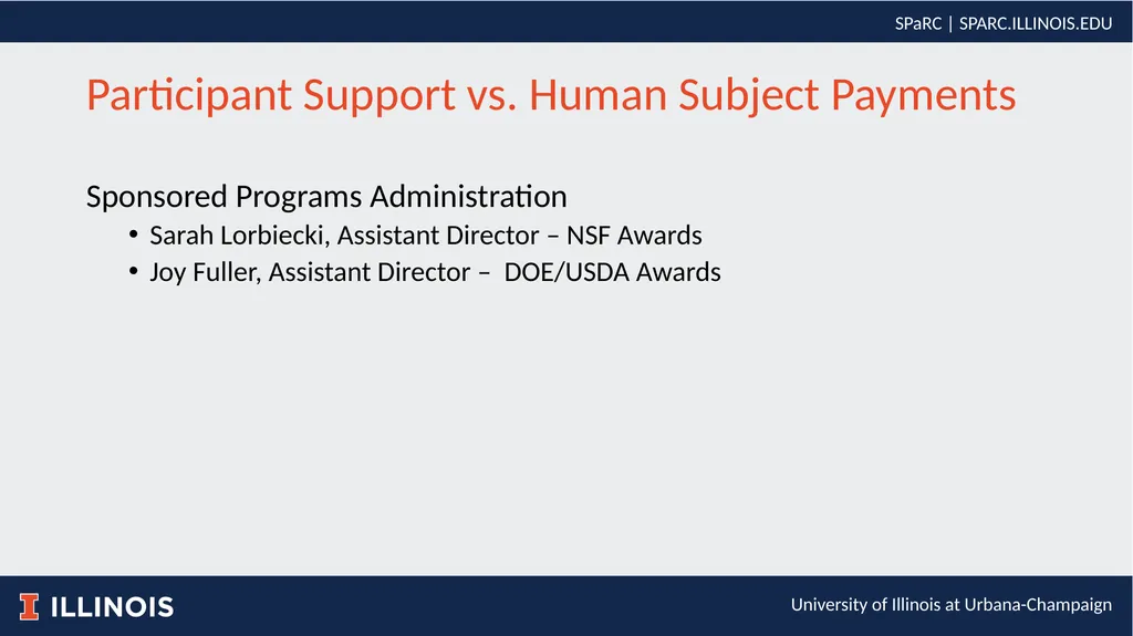 Participant Support vs. Human Subject Payments - slide 2 of 14