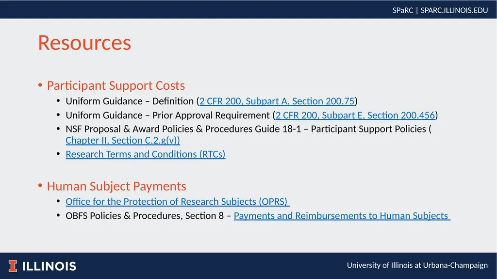 Participant Support vs. Human Subject Payments - slide 13 of 14