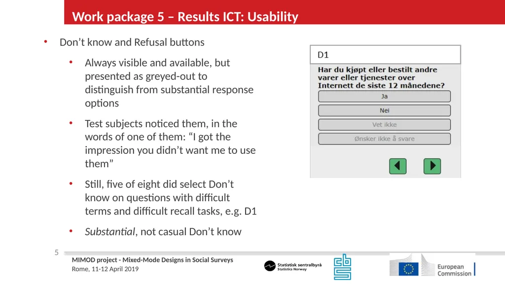 WP5 Deliverable 4 - Summary results from testing - slide 5 of 22