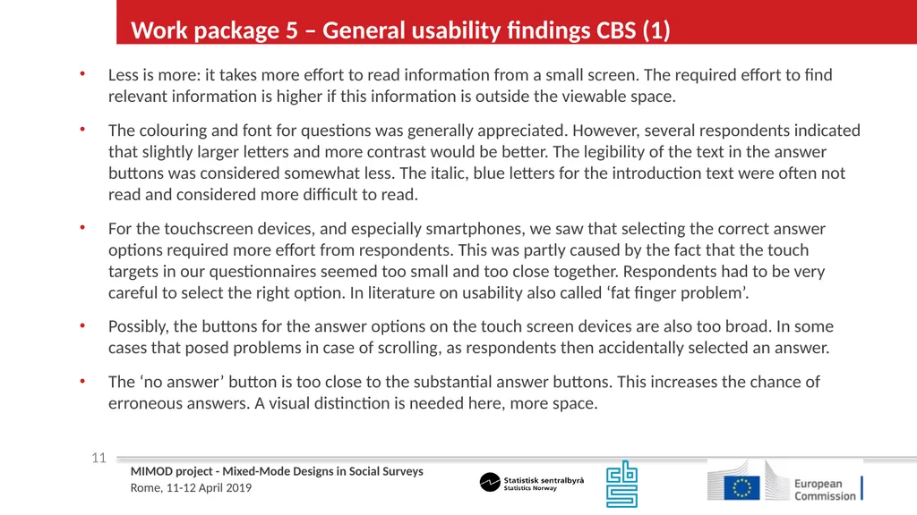 WP5 Deliverable 4 - Summary results from testing - slide 11 of 22