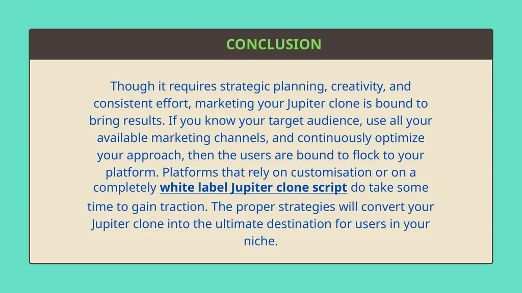 MARKETING YOUR JUPITER CLONE: STRATEGIES FOR - slide 12 of 13