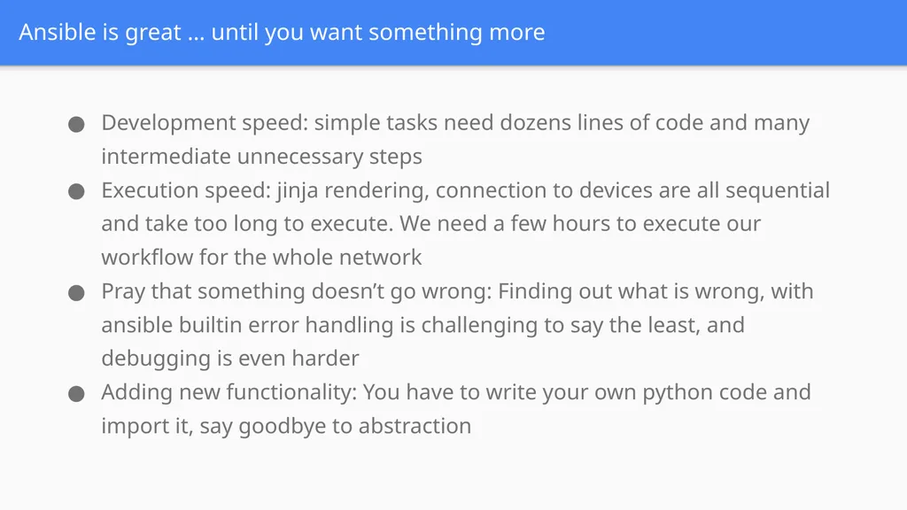 From Ansible to Nornir: sailing from a network - slide 6 of 18