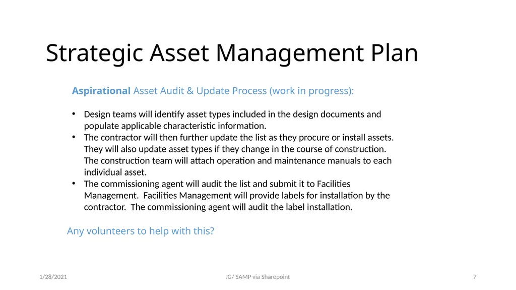 Strategic Asset Management Steps to creating a - slide 7 of 7