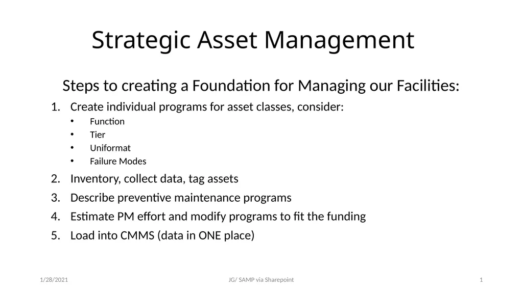 Strategic Asset Management Steps to creating a - slide 1 of 7