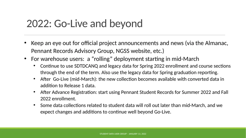 Data Warehouse Student Data User Group January 13, - slide 8 of 16