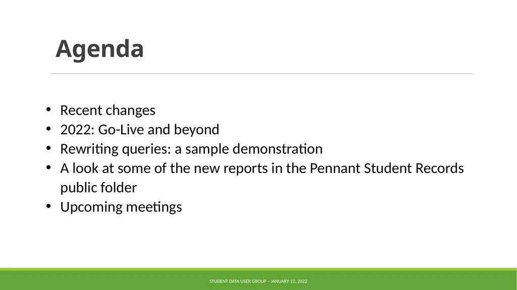 Data Warehouse Student Data User Group January 13, - slide 3 of 16