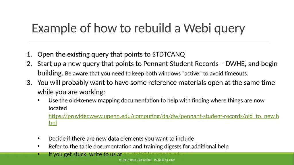 Data Warehouse Student Data User Group January 13, - slide 10 of 16