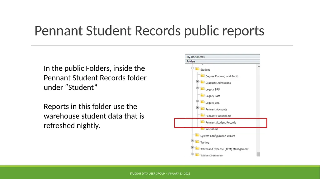 Data Warehouse Student Data User Group January 13, - slide 13 of 16