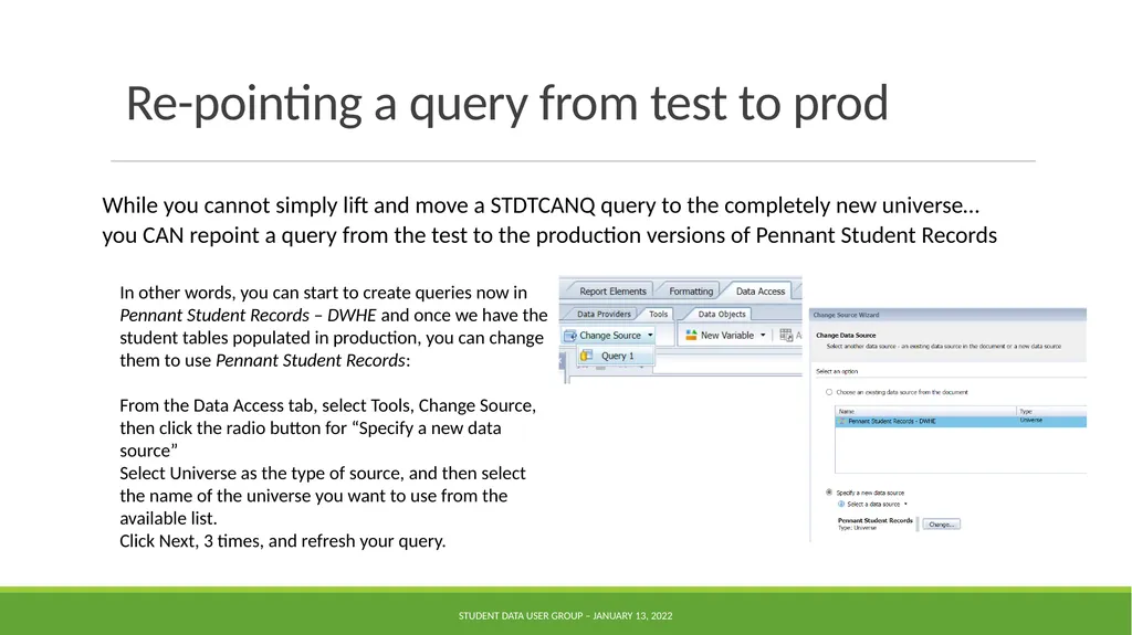 Data Warehouse Student Data User Group January 13, - slide 12 of 16