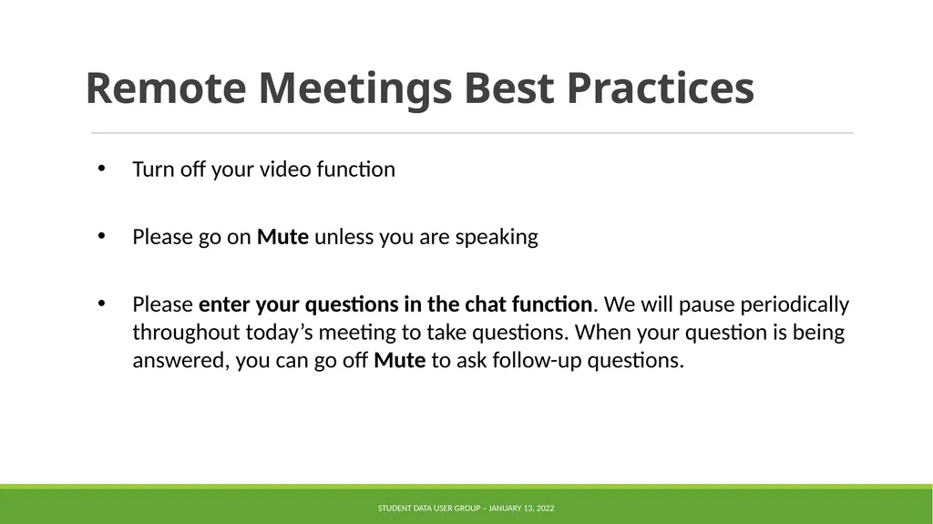 Data Warehouse Student Data User Group January 13, - slide 2 of 16