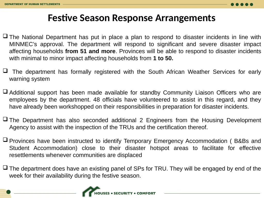 HUMAN SETTLEMENTS EMERGENCY RESPONSE FRAMEWORK 26 - slide 17 of 21