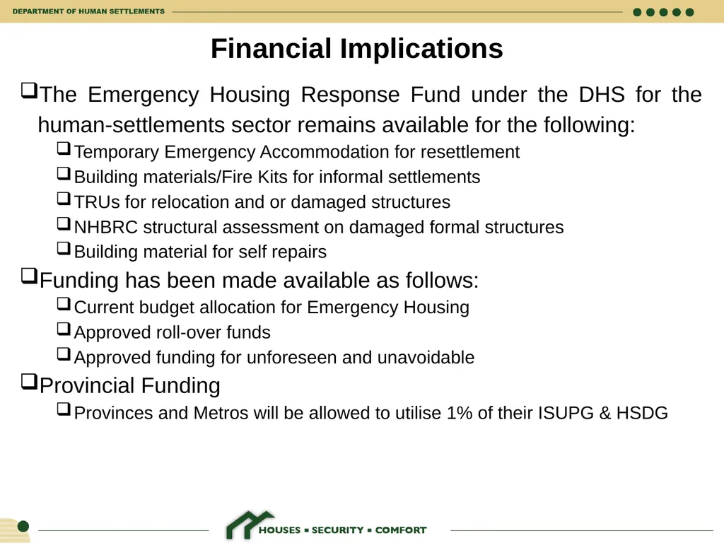 HUMAN SETTLEMENTS EMERGENCY RESPONSE FRAMEWORK 26 - slide 18 of 21