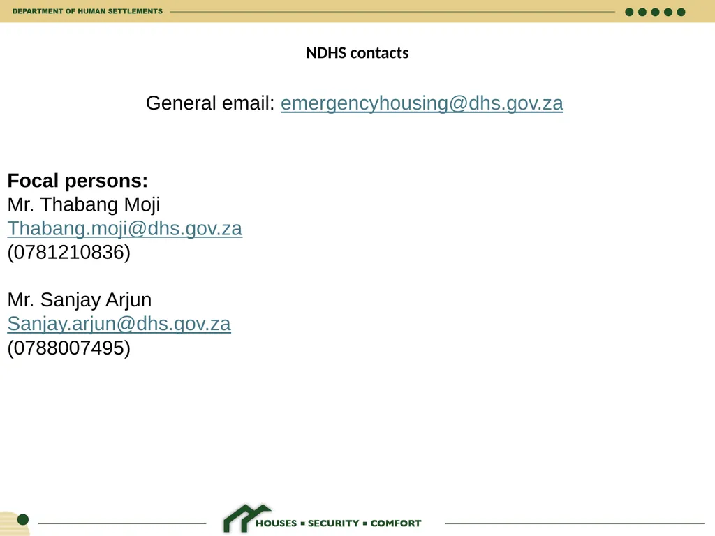 HUMAN SETTLEMENTS EMERGENCY RESPONSE FRAMEWORK 26 - slide 19 of 21