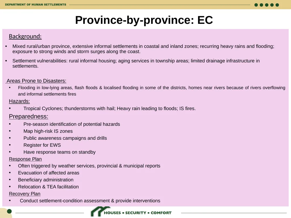 HUMAN SETTLEMENTS EMERGENCY RESPONSE FRAMEWORK 26 - slide 7 of 21