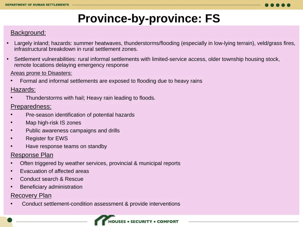 HUMAN SETTLEMENTS EMERGENCY RESPONSE FRAMEWORK 26 - slide 8 of 21