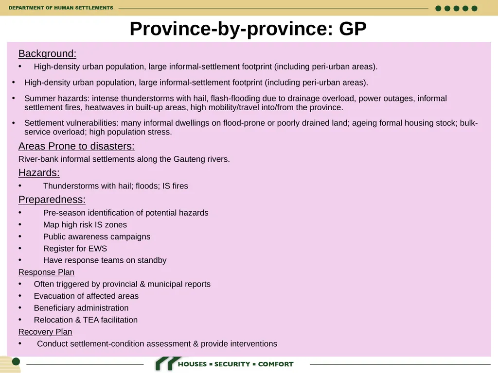 HUMAN SETTLEMENTS EMERGENCY RESPONSE FRAMEWORK 26 - slide 9 of 21