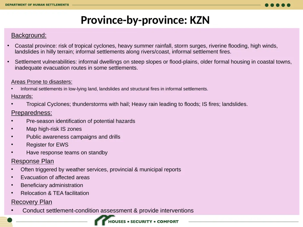 HUMAN SETTLEMENTS EMERGENCY RESPONSE FRAMEWORK 26 - slide 10 of 21