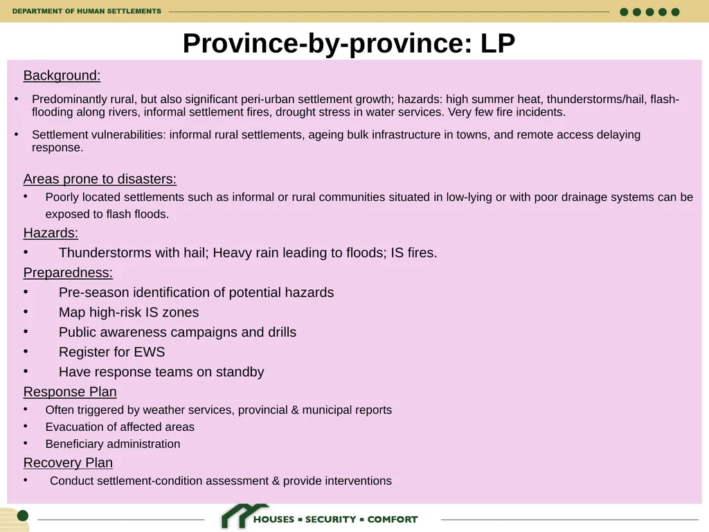 HUMAN SETTLEMENTS EMERGENCY RESPONSE FRAMEWORK 26 - slide 11 of 21