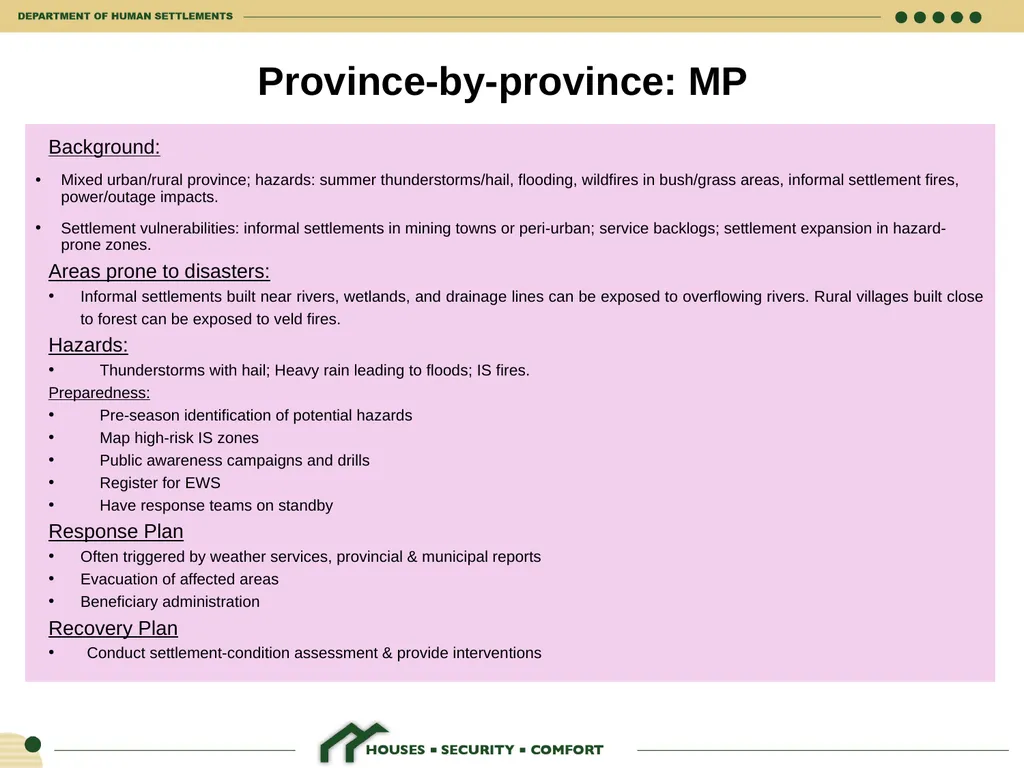 HUMAN SETTLEMENTS EMERGENCY RESPONSE FRAMEWORK 26 - slide 12 of 21