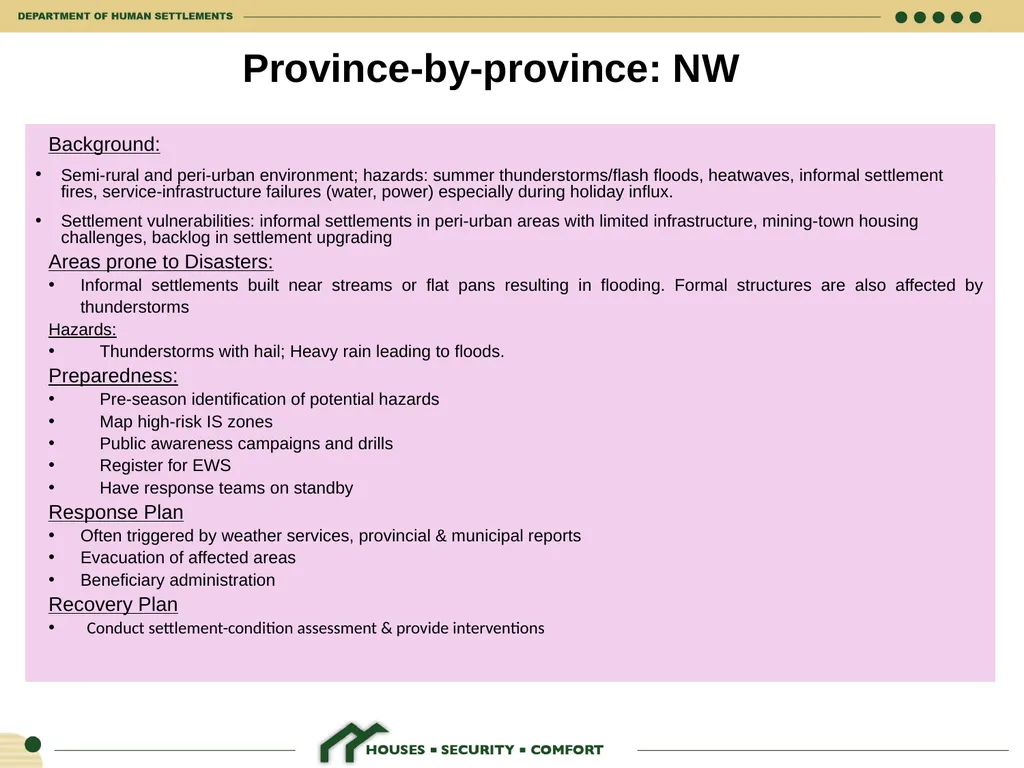 HUMAN SETTLEMENTS EMERGENCY RESPONSE FRAMEWORK 26 - slide 13 of 21