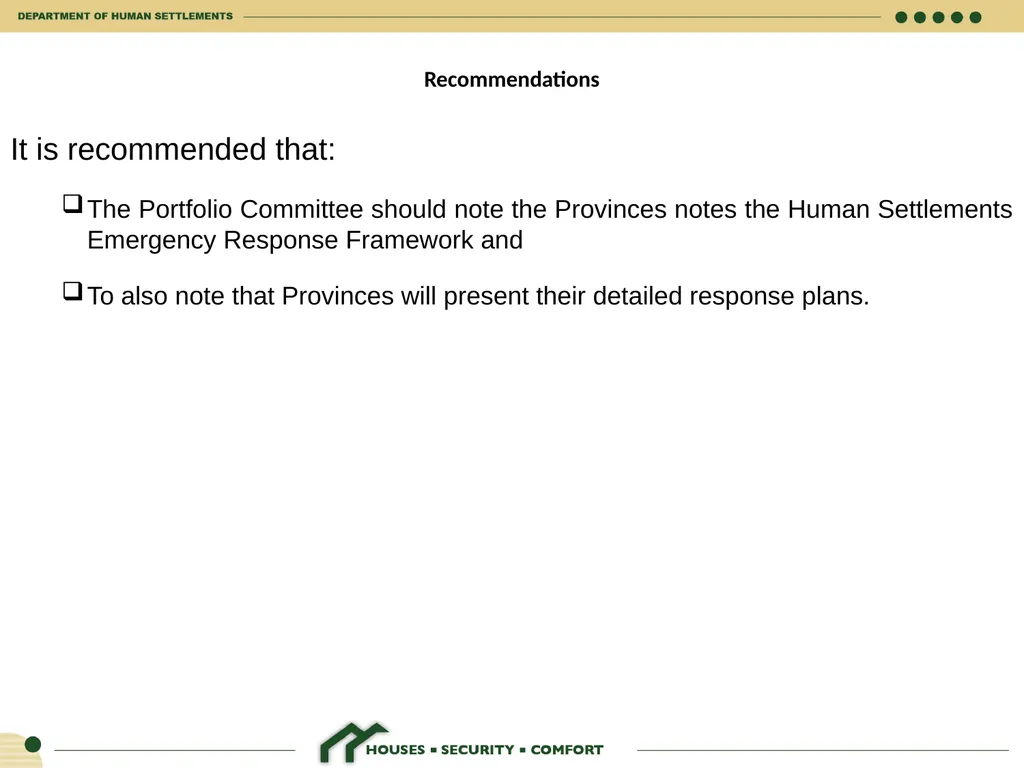 HUMAN SETTLEMENTS EMERGENCY RESPONSE FRAMEWORK 26 - slide 20 of 21