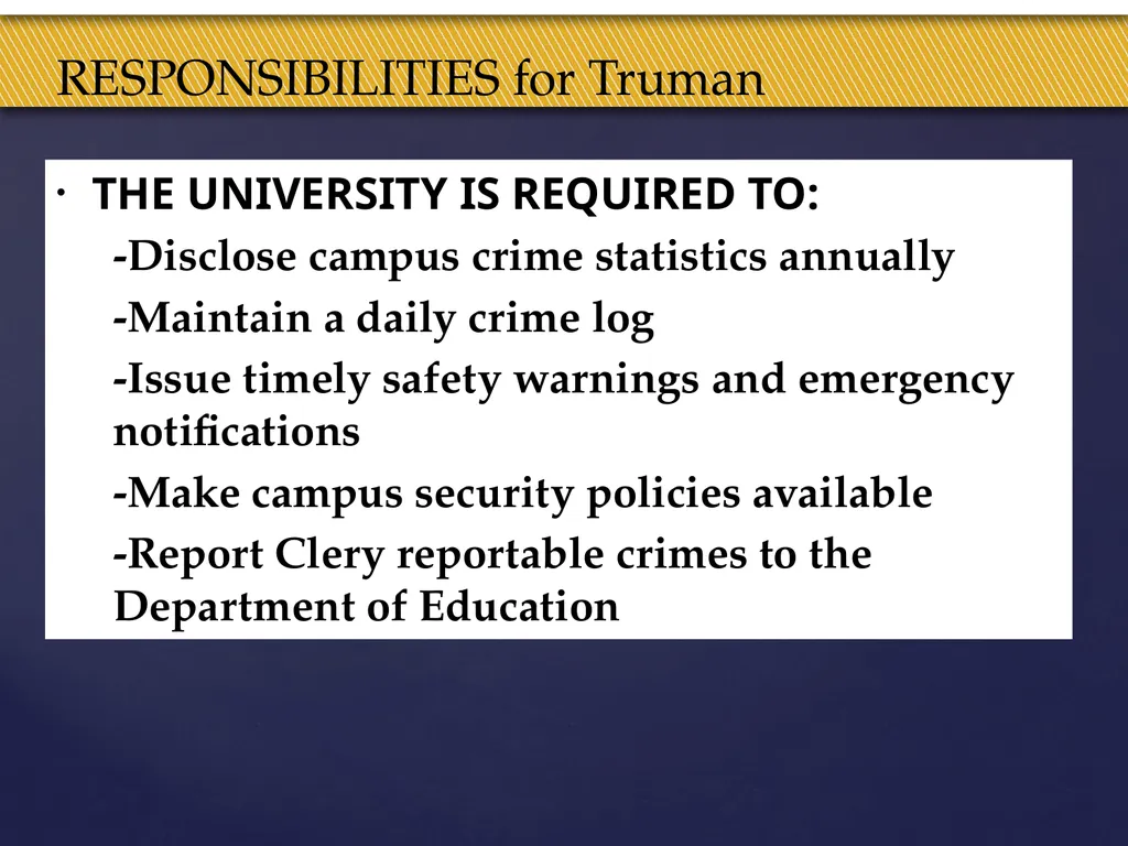 Truman Campus Security Authority Training Goal and - slide 6 of 25