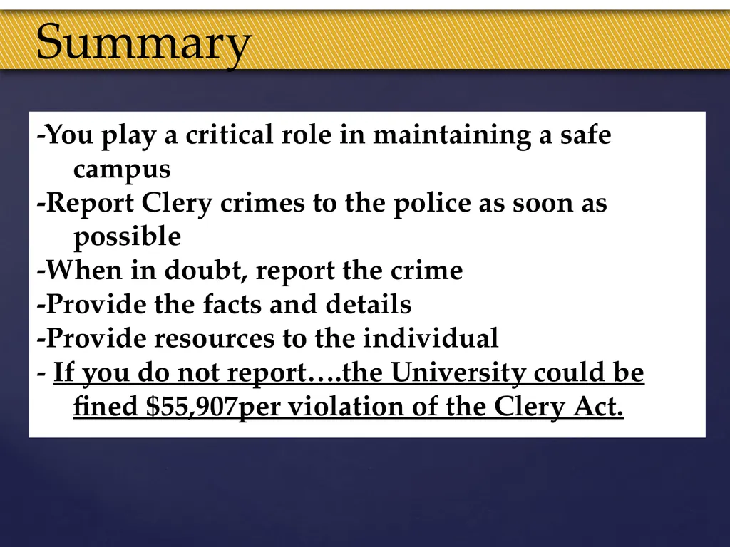 Truman Campus Security Authority Training Goal and - slide 23 of 25