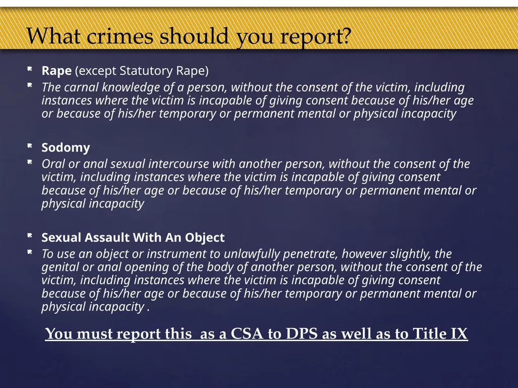 Truman Campus Security Authority Training Goal and - slide 12 of 25