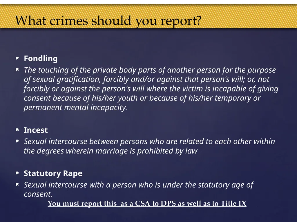 Truman Campus Security Authority Training Goal and - slide 13 of 25