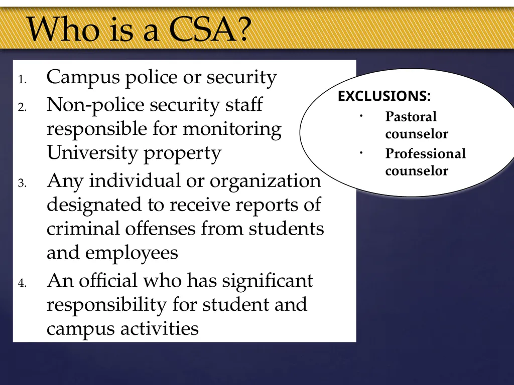 Truman Campus Security Authority Training Goal and - slide 7 of 25