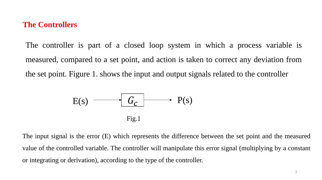 Process Control Course II Lecture 4 The - slide 2 of 19